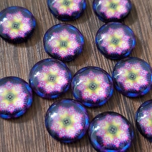 Blue and purple kaleidoscope 12mm photo glass dome cabochon -10pcs