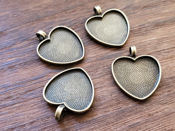Bronze Tone 25mm Tray Heart Cabochon Pendant Setting 4pcs Earring Making  Jewelry Supplies, Bezel Cabochon Stud Setting DIY Supply 