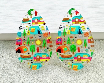 Camping Print Acrylic Earring Blanks - 4pcs - Jewelry Supplies