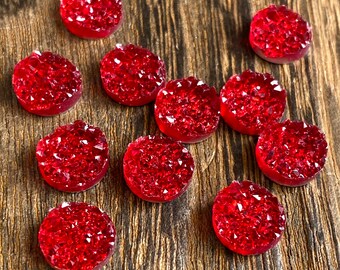 Red 10mm geode faux druzy Cabochons 10pcs  l Earring making jewelry supplies, Round resin bezel Cabochon DIY supplies
