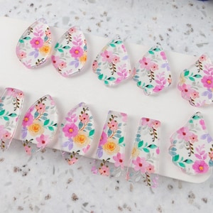 Spring pink Floral Earring Blanks, Spring Acrylic Earring Findings, UV Printed Blanks, Jewelry Components, DIY Jewelry