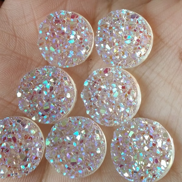 Ab Clear 16mm chunky faux druzy Cabochons 6 pcs  l Earring making jewelry supplies, Resin round Cabochon DIY supplies