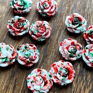 Red and green 14mm flower / rose / succulent watercolor Cabochons 10pcs - fits 12mm tray