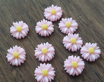 Pink Daisy 13mm flat bottom flower resin Cabochons 10pcs l Earring making jewelry supplies, Resin flower Cabochon DIY supplies
