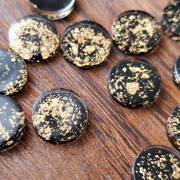 Black gold leaf 12mm flat resin cabochons - 10 pcs l Earring making jewelry supplies, Resin round Gold leaf Cabochon DIY supplies