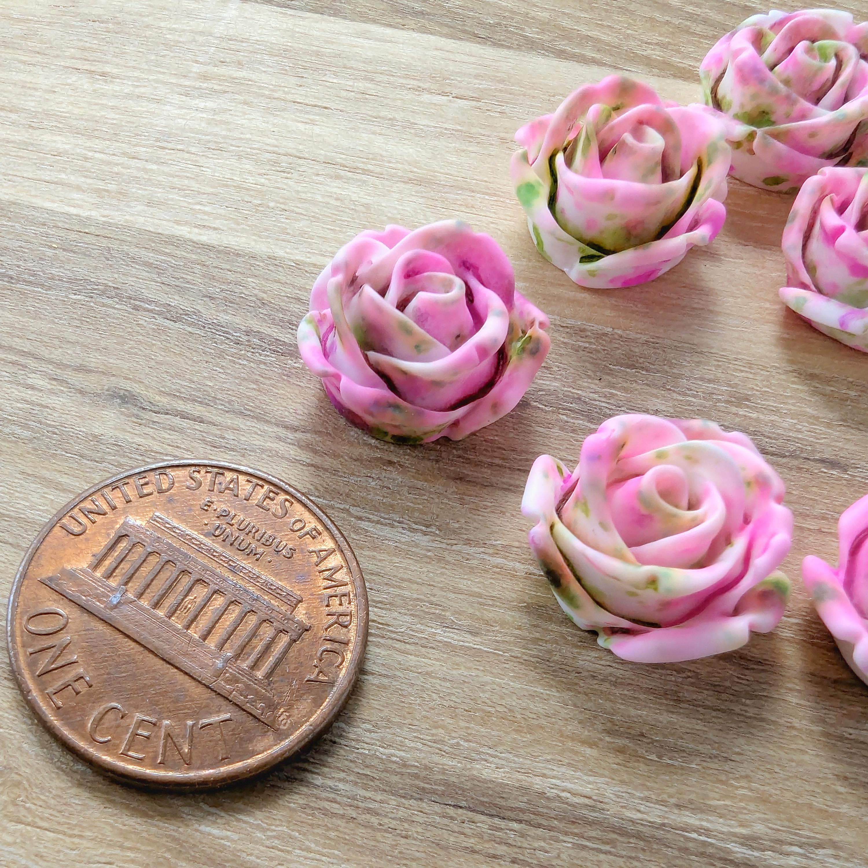 ローズ 15mm Pink Rose Cabochons: Resin Flower DIY Jewelry Supplies (10pcs