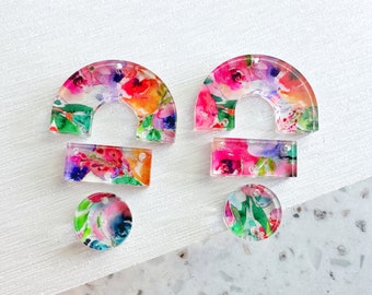 Colorful ombre floral cluster print Earring blanks -6pcs l Plexi Earring Findings, Acrylic Earring Pendants, Blank Components, DIY Supplies