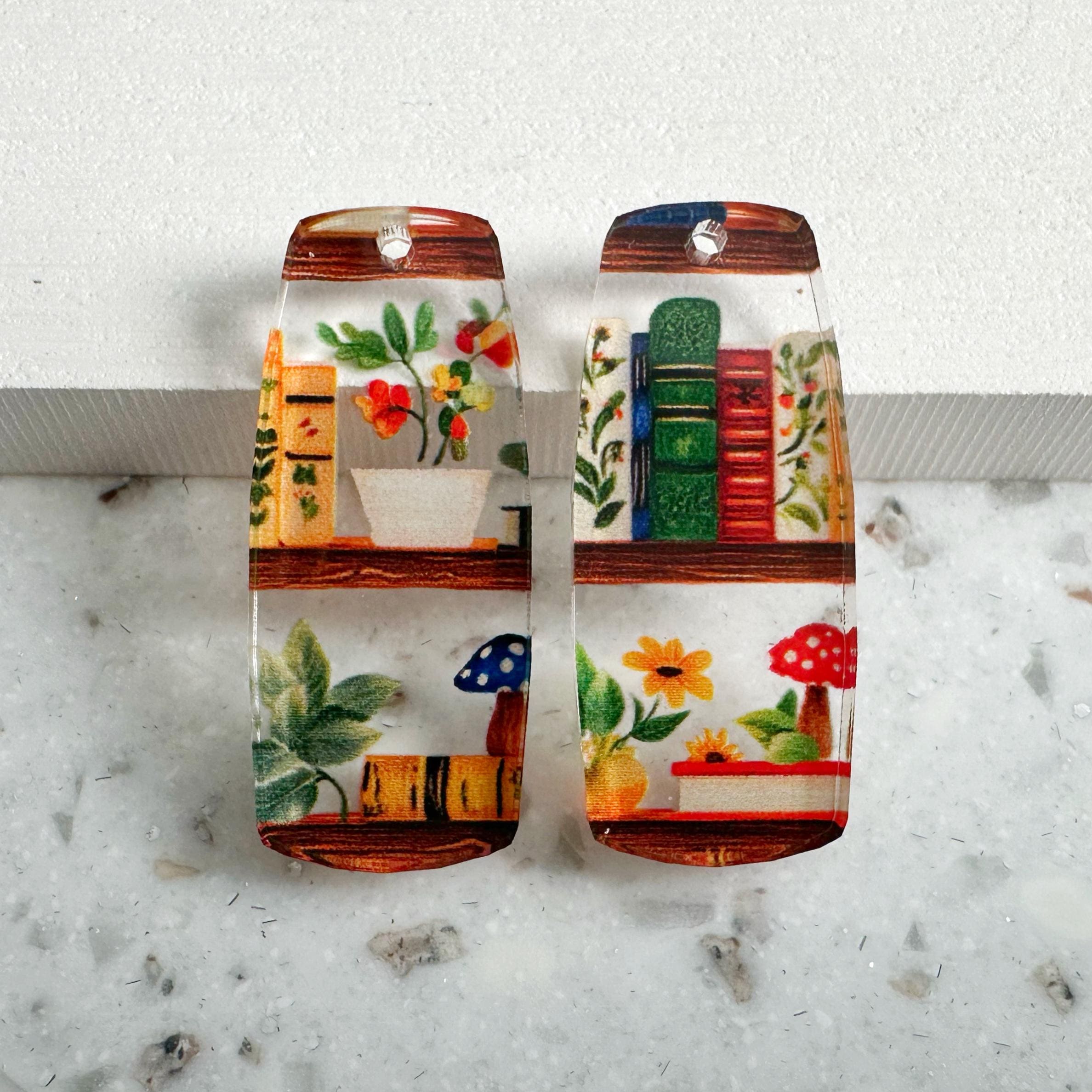 Mid century Modern book print Acrylic Earring blanks 4pcs Earring Findings, Acrylic Earring Pendants, Jewelry Components, DIY Supplies
