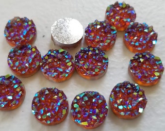 Ab mahogany 10mm crystal faux druzy Cabochons 10pcs  l Earring making jewelry supplies, Round resin bezel Cabochon DIY supplies