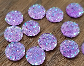 Ab purple druzy prism print 12mm resin cabochons - 10 pcs l Earring making jewelry supplies, Round resin bezel Cabochon DIY