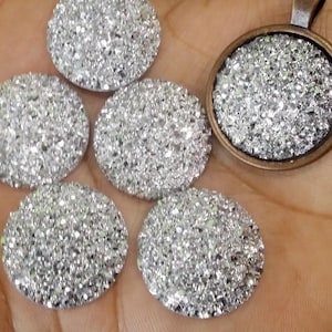 Silver Iridescent Druzy Cabochons: 25mm Resin Flatbacks, 6pcs