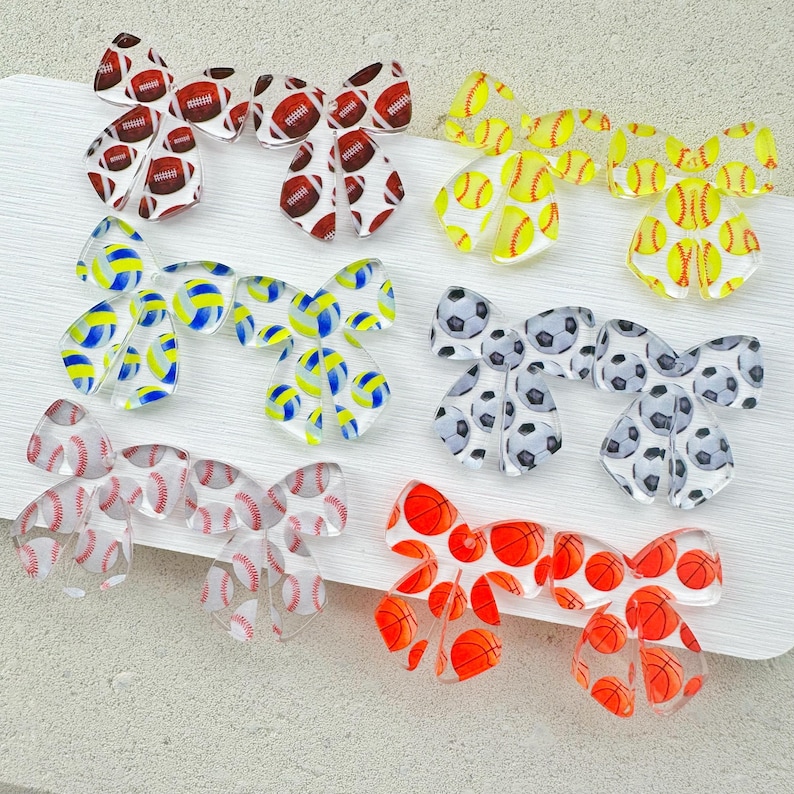 Sports Bow Earring Blanks: Acrylic Pendants (4pcs) image 2