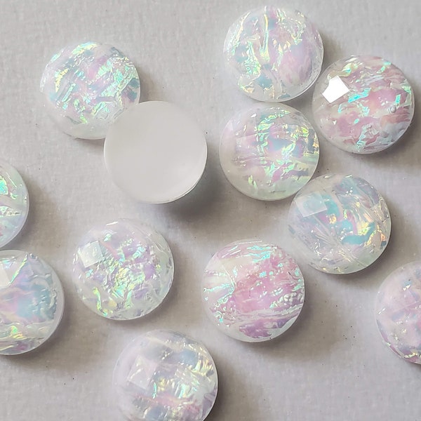 12mm new white multifaceted fire opal resin cabochons -10pcs l Earring making jewelry supplies, Resin Cabochon DIY supply Embellishments