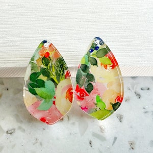 Yellow pink blue floral cluster print Earring blanks -4pcs l Plexi Earring Findings, Acrylic Earring Pendants, Blanks, DIY Jewelry Supplies
