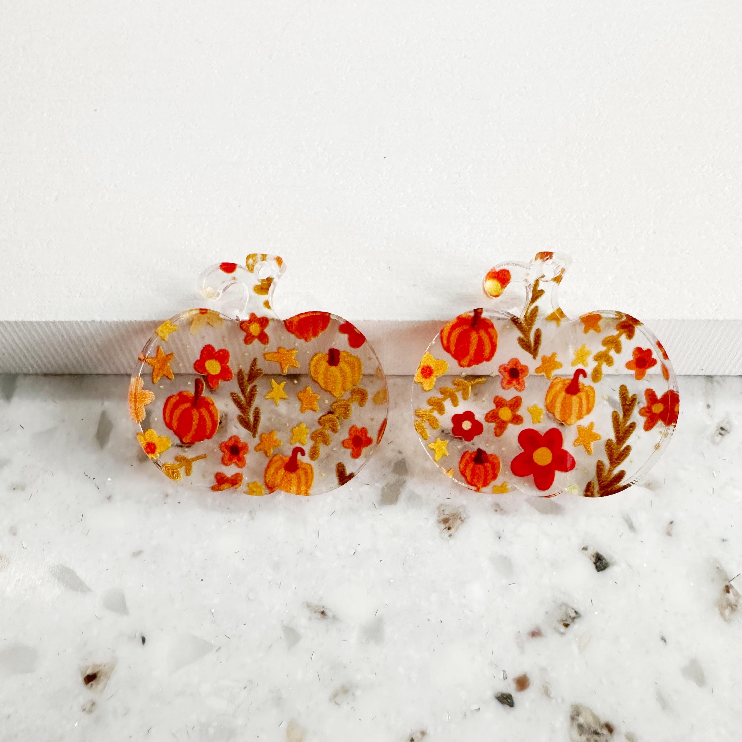 Fall blanks, autumn pumpkin print Earring blanks, Plexi Earring Findings, Acrylic Earring Pendants, Blank Components, DIY Supplies