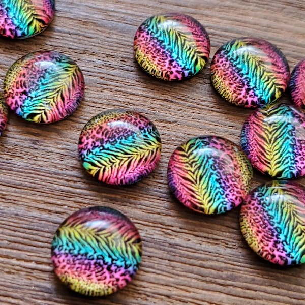 Rainbow zebra / leopard 12mm photo glass dome cabochon -10pcs l Earring making jewelry supplies, Round glass bezel Cabochon DIY supplies