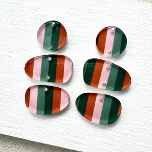 Autumn Stripe Acrylic Earring Blanks: Preppy Fall Pendants, 6 pc