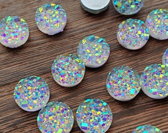 Ab clear 10mm Faux quartz Druzy Cabochons 10pcs  l Earring making jewelry supplies, Round resin bezel Cabochon DIY supplies