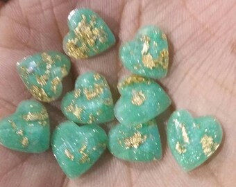 Mint green Gold leaf faceted 12mm resin heart cabochons -10pcs  l Earring making jewelry supplies, Resin heart Cabochon DIY supplies