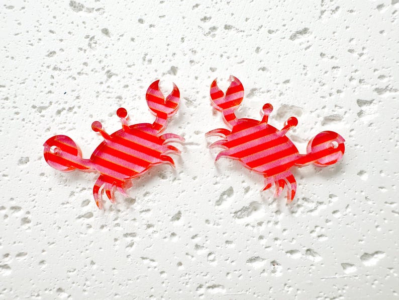 Crab charms, acrylic earring blanks, Summer jewelry making accessories 4pcs image 2
