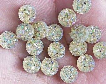 Ab champagne 8mm chunky faux druzy Cabochons 10pcs l Earring making Jewelry supplies, Round resin bezel Cabochon DIY supplies