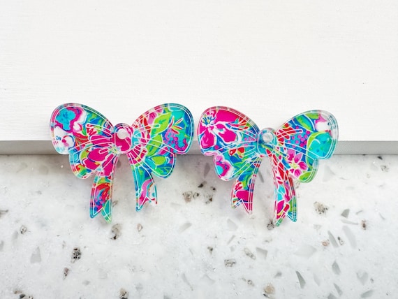 Bow Floral Print Acrylic Earring Blanks 4pcs Earring Findings Acrylic Earring Pendants Jewelry Components DIY Book Earring Supplies Etsy