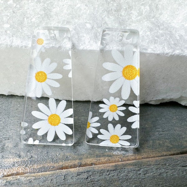 Daisy print Earring blanks -4pcs l Earring Findings, Acrylic Earring Pendants, Jewelry Components, DIY Jewelry Supplies