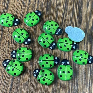 Green Ladybug Resin Cabochons: Earring Jewelry Supplies (10 pcs)