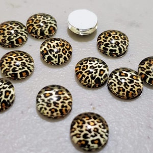 Leopard - Cheetah - Animal Print Glass 8mm Cabochons - 10pcs l Earring making jewelry supplies, Round glass bezel Cabochon DIY supplies