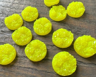 Neon yellow  faux druzy 14mm nugget Cabochons 10pcs l Earring making jewelry supplies, Resin round Cabochon DIY supplies