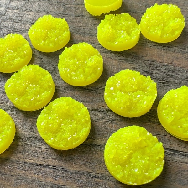 Neon yellow  faux druzy 14mm nugget Cabochons 10pcs l Earring making jewelry supplies, Resin round Cabochon DIY supplies