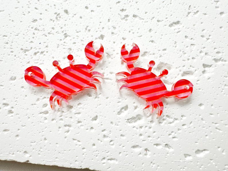 Crab charms, acrylic earring blanks, Summer jewelry making accessories 4pcs image 3