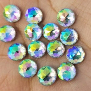 8mm Rainbow Clear Multifaceted Rhinestone Resin Cabochons -10pcs l Earring making jewelry supplies