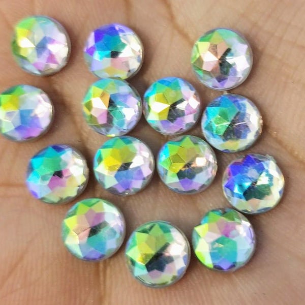 8mm Rainbow Clear Multifaceted Rhinestone Resin Cabochons -10pcs l Earring making jewelry supplies