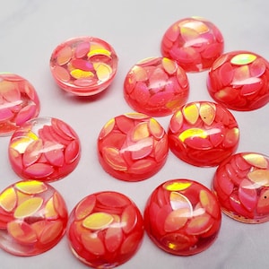 Holographic coral petal glitter 10mm resin cabochons- 10pcs l Earring making jewelry supplies, Resin glitter round Cabochon DIY supplies