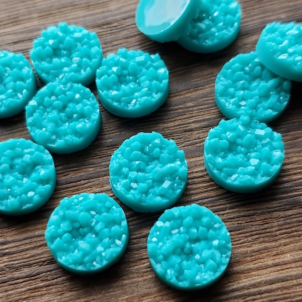 Turquoise 12mm Crystal Faux Druzy Cabochons 10 pcs l Earring making jewelry supplies, Round resin bezel Cabochon DIY