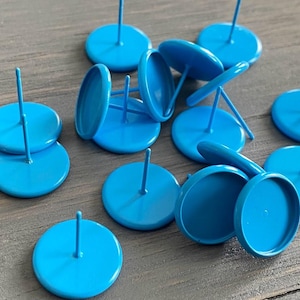 Blue 12mm Brass Earring Settings: Bezel Cabochon Studs, 10pcs