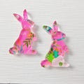 Floral Bunny Earring Blanks: Acrylic Animal Charms, Jewelry Supplies (4pcs)