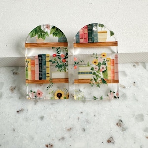 Floral Book Print Acrylic Earring Blanks: DIY Jewelry Components (4pcs)
