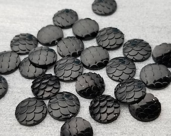 black 10mm mermaid fish scales 10pc resin cabochons l Earring making jewelry supplies, Resin round Cabochon DIY supplies