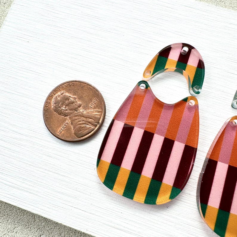 Fall Stripe Acrylic Earring Blanks: Preppy Boho Pendants (4 pc Lot, 1.5-2 inches ) image 6
