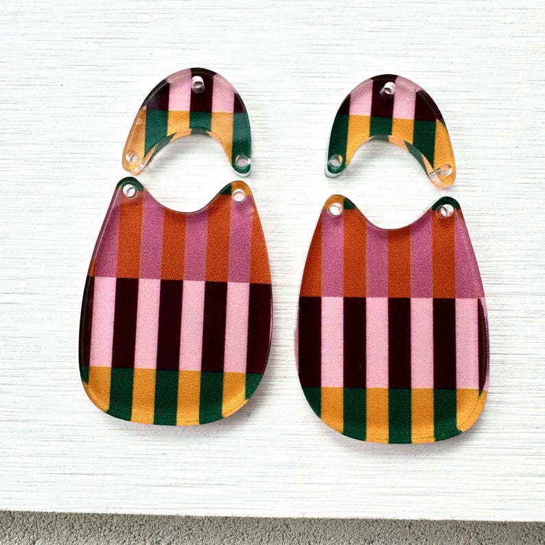 Fall Stripe Acrylic Earring Blanks: Preppy Boho Pendants (4 pc Lot, 1.5-2 inches ) image 5