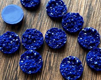 Navy Blue Faux Druzy Cabochons: 12mm Resin Bezels, 10 Pcs