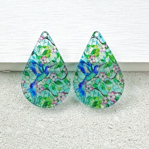 Hummingbird Acrylic Earring Blanks: Faux Stained Glass Pendants - 4pcs