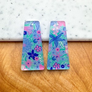 Light blue floral print Earring blanks -4pcs l Plexi Earring Findings, Acrylic Earring Pendants, Blank Components, DIY Jewelry Supplies