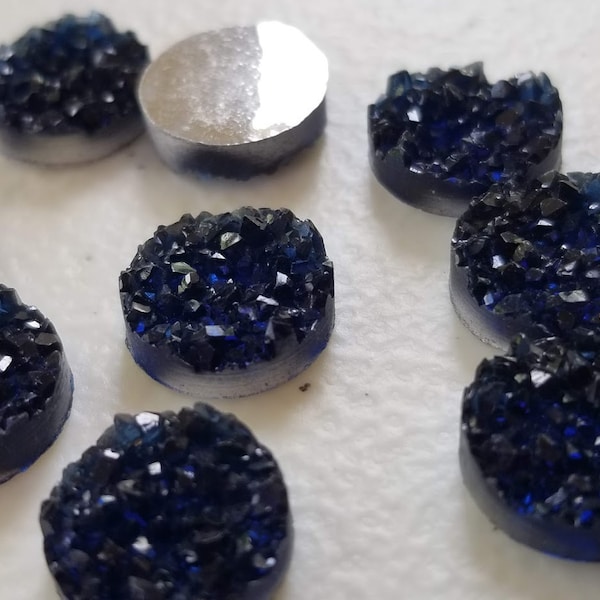 Navy blue 12mm Crystal Faux Druzy Cabochons 10 pcs l Earring making jewelry supplies, Round resin bezel Cabochon DIY