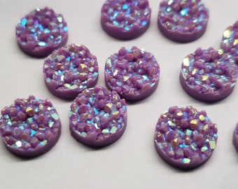 Ab fairy purple 10mm Crystal Faux Druzy Cabochons 10pcs  l Earring making jewelry supplies, Round resin bezel Cabochon DIY supplies