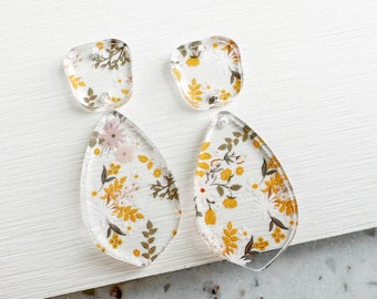 Autumn Floral print Earring blanks -4pcs l Plexi Earring Findings, Acrylic Earring Pendants, Blank Components, DIY Supplies