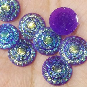 Iridescent Purple Resin Cabochons: 12mm Coin Charms, Jewelry Making (10pcs)