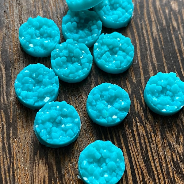 Turquoise 10mm crystal faux druzy Cabochons 10pcs  l Earring making jewelry supplies, Round resin bezel Cabochon DIY supplies